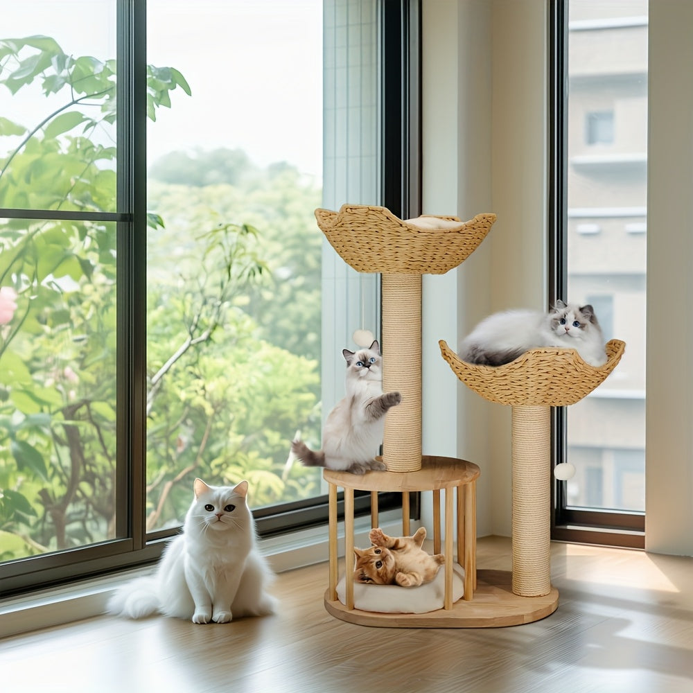Kattenkrabpaal – Kattenboom – Krabpaal – Kattenmeubel – Klimpaal – 60x40x99 cm – Houten 3 Laags – Stabiel Antikantel Ontwerp