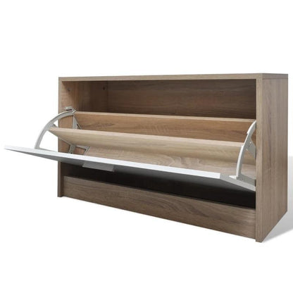 Schoenenkast – Schoenenrek – Schoenenopberger – Schoenenkast smal – Schoenenbankje – 3-in-1 Met Spiegel en Opbergruimte – Duurzaam Hardhout Wit/Natuurkleur – Ruimtebesparend Smal Ontwerp