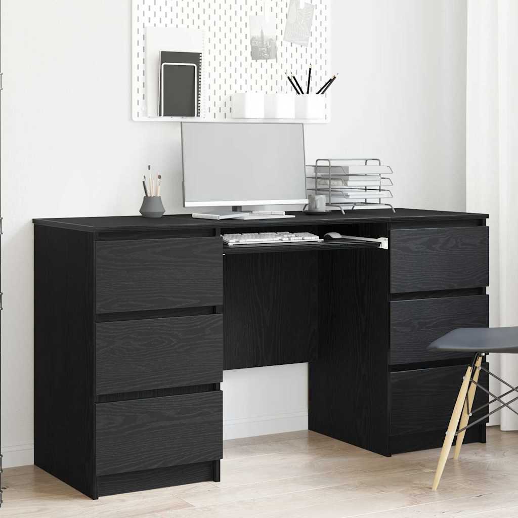 Bureau – Werkplektafel – Schrijftafel – Computerbureau – Thuiswerkbureau – Zwart Eikenhout – 6 Ruime Lades – Groot Werkblad