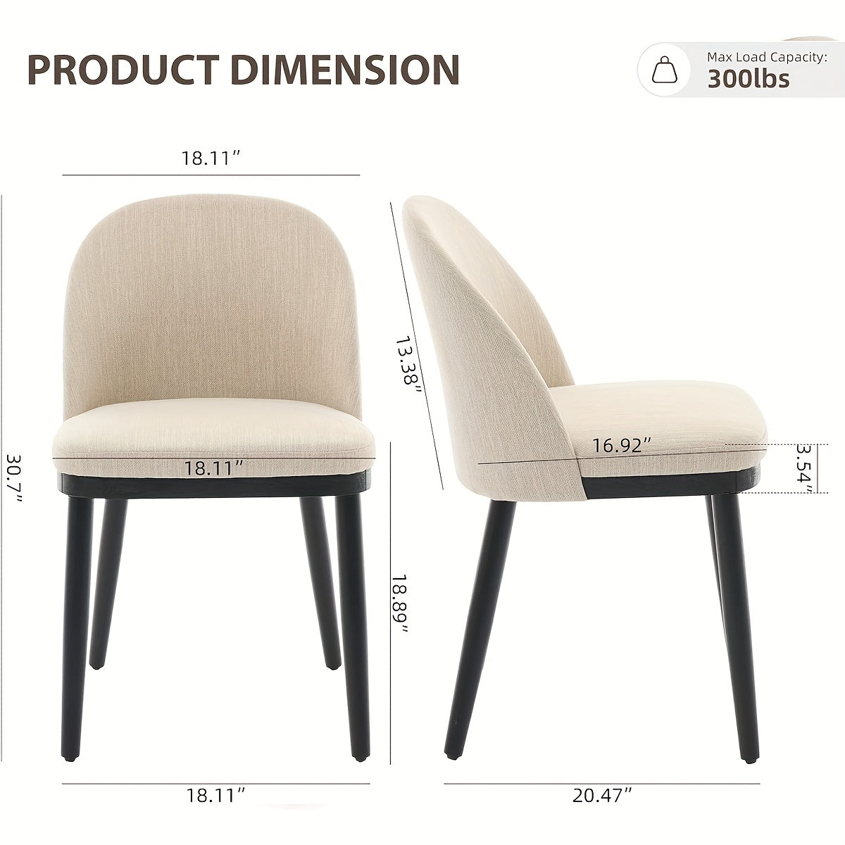 Eetkamerstoelen – Stoelen – Tuinstoelen – Keukenstoelen – Bistrostoelen – Set van 2 – Memory Foam Zitting – Beige Stofframe