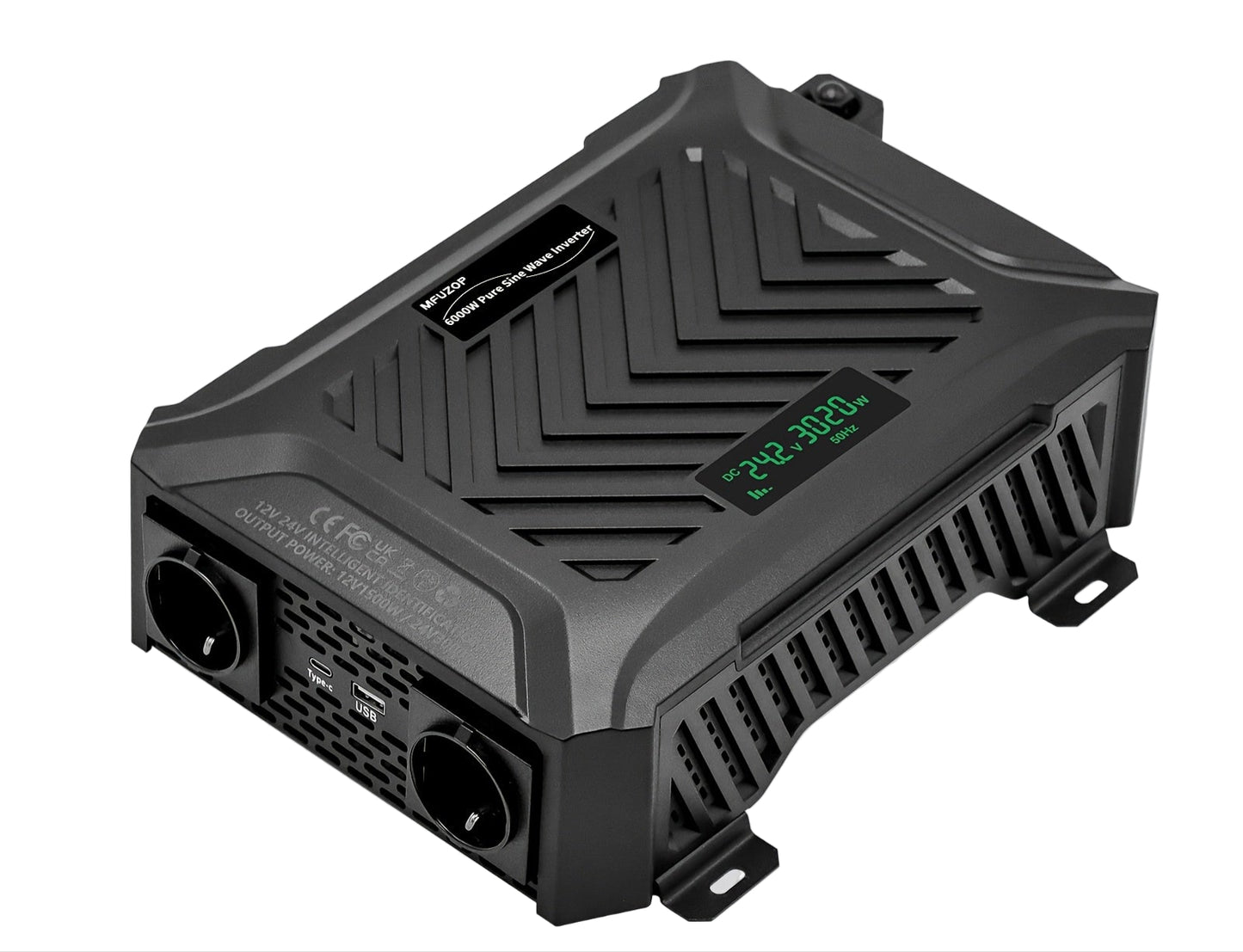 Zuivere Sinusgolf Omvormer – Spanningsomvormer – DC naar AC Converter – Stroomomzetter – Dual Voltage Inverter – 3000W Continu / 6000W Piekvermogen – Automatische 12V/24V Detectie