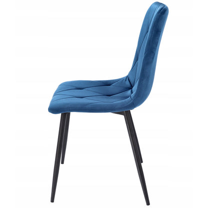 Velours Stoelen – Eetkamerstoelen – Moderne Stoelen – Quilted Stoelen – Metalen Poten – Set Van 4 – Navy Blauw – Ergonomische Rugleuning – Max. Draagkracht 130 Kg