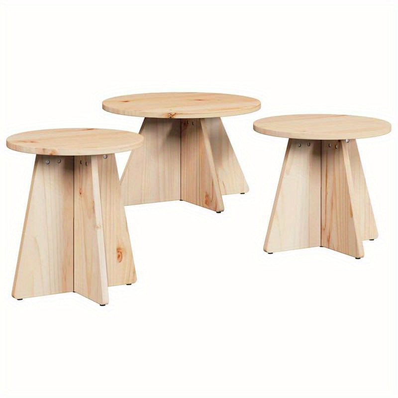Coffee table 3pcs Natuurlijk 49 x 49 x 30cm solid pinewood Removable, suitable for indoor use and suitable for all seasons, Seasonal Home Accessory, Versatile Table Set, Modern Coffee Table, Sleek Home Decor, Durable Wood Fur