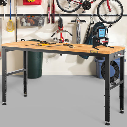Verstelbare Werkbank – Werktafel – Klusbank – Montagebank – Werkstation – 155 x 50 cm – Massief Hardhout – Ingebouwde Stopcontacten en USB-poorten