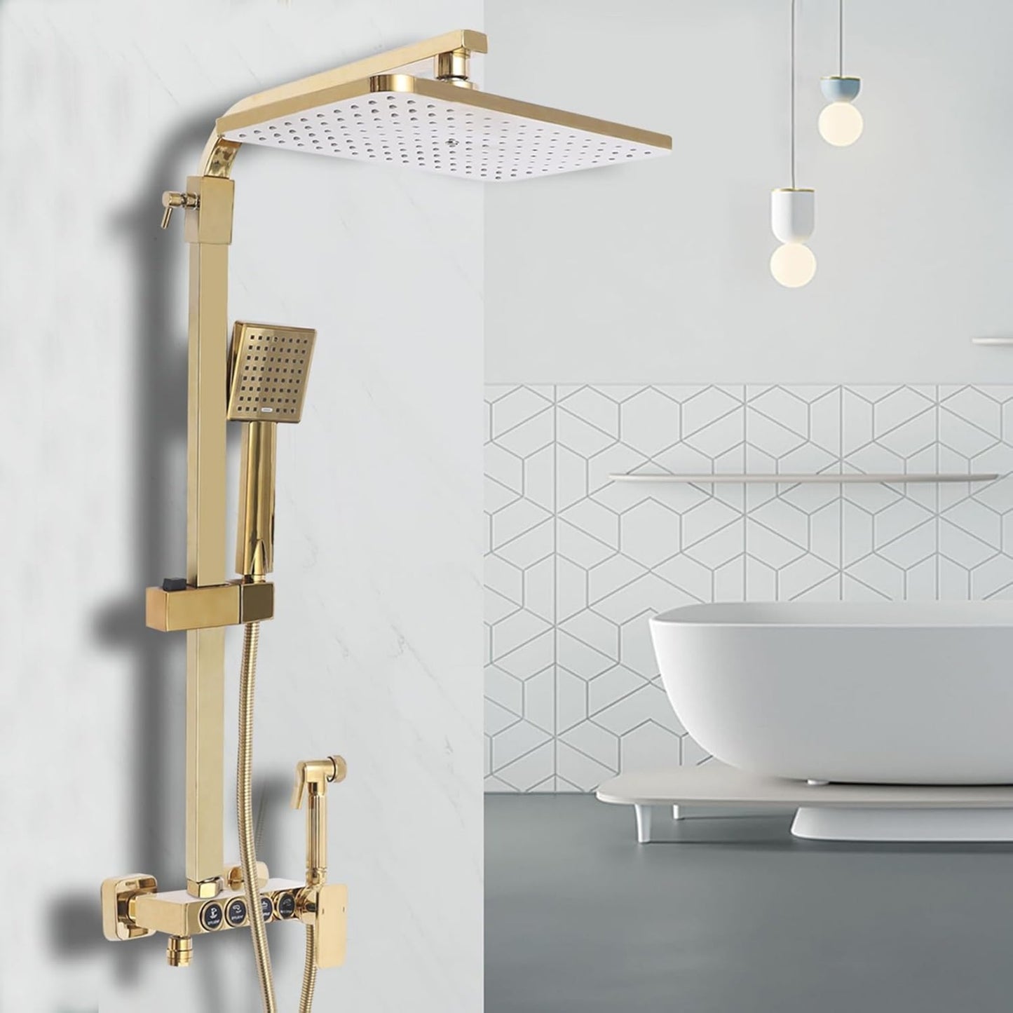 douchesysteem – regendouche – douchekraan – douchekop – douchekraan thermostatisch – 22,9x22,9 cm hoofddouche – massief messing & verstelbare handdouche