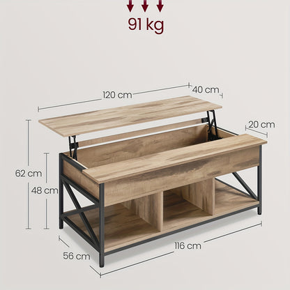 Salontafel – Koffietafel – Tafel – Lounge Tafel – Bijzettafel – Verstelbaar Lift-Top Blad – Opbergvak Met X-Vormige Poten – Donkerbruin Kunsthout – 60x120x48-62 cm