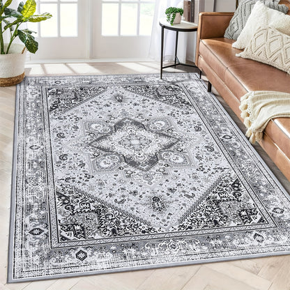 Vloerkleed – Tapijt – Lopertapijt – Speeltapijt – Antislipkleed – Laagpolig – Machinewasbaar – Lichtgewicht – Bohemian Vintage Grijs