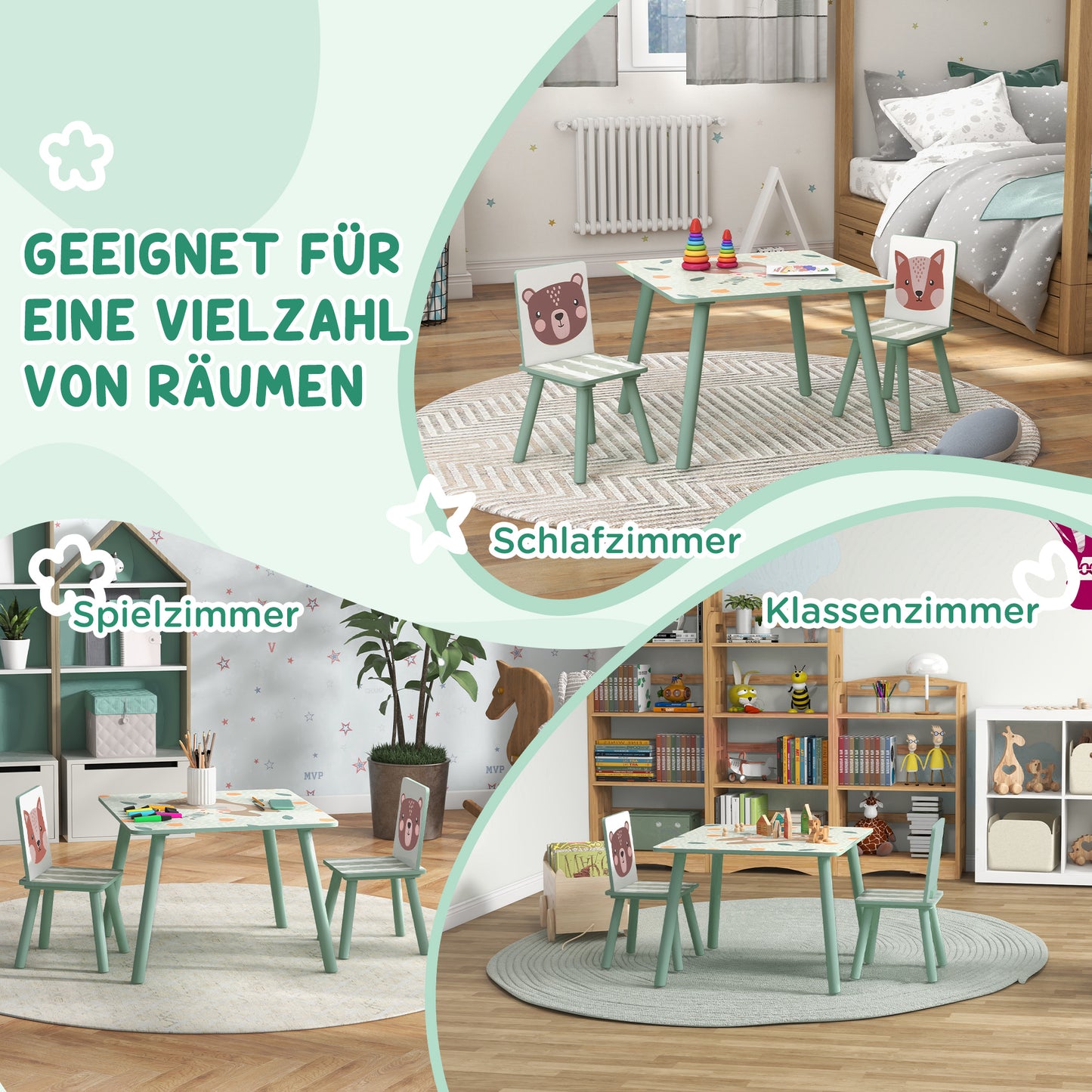 Speelset kinderstoelen met tafel – kindertafel set – kindermeubel – kinderstoeltje – kids meubel – Groen – duurzaam kunststof – veilig afgeronde hoeken