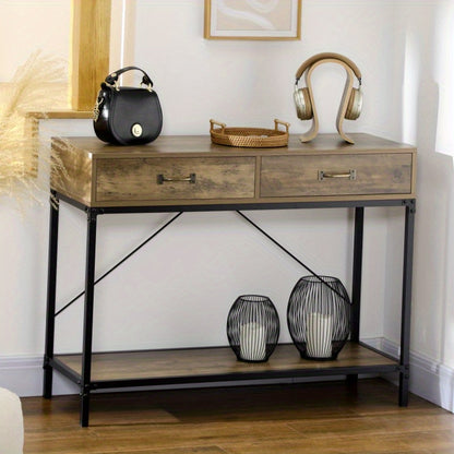 Sidetable – Consoletafel – Wandtafel – Haltafel – Dressoir – Vintage Bruin Zwart – 2 Lades – Compact 100x35x76,5 cm