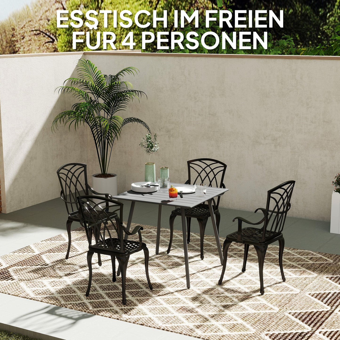 Tuinset Tuintafel Buitenmeubel Balkontafel Terrastafel – 4 Personen – Staal Frame – Weerbestendig & Eenvoudig Schoon Te Maken – 80x80x74 cm – Grijs