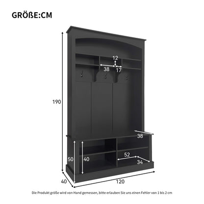 Halbank – Halmeubel – Kapstokbank – Schoenenbank – Entreebank – Zwart-Wit – Duurzaam MDF Materiaal – Compact Formaat (H190xB120xD40 cm)