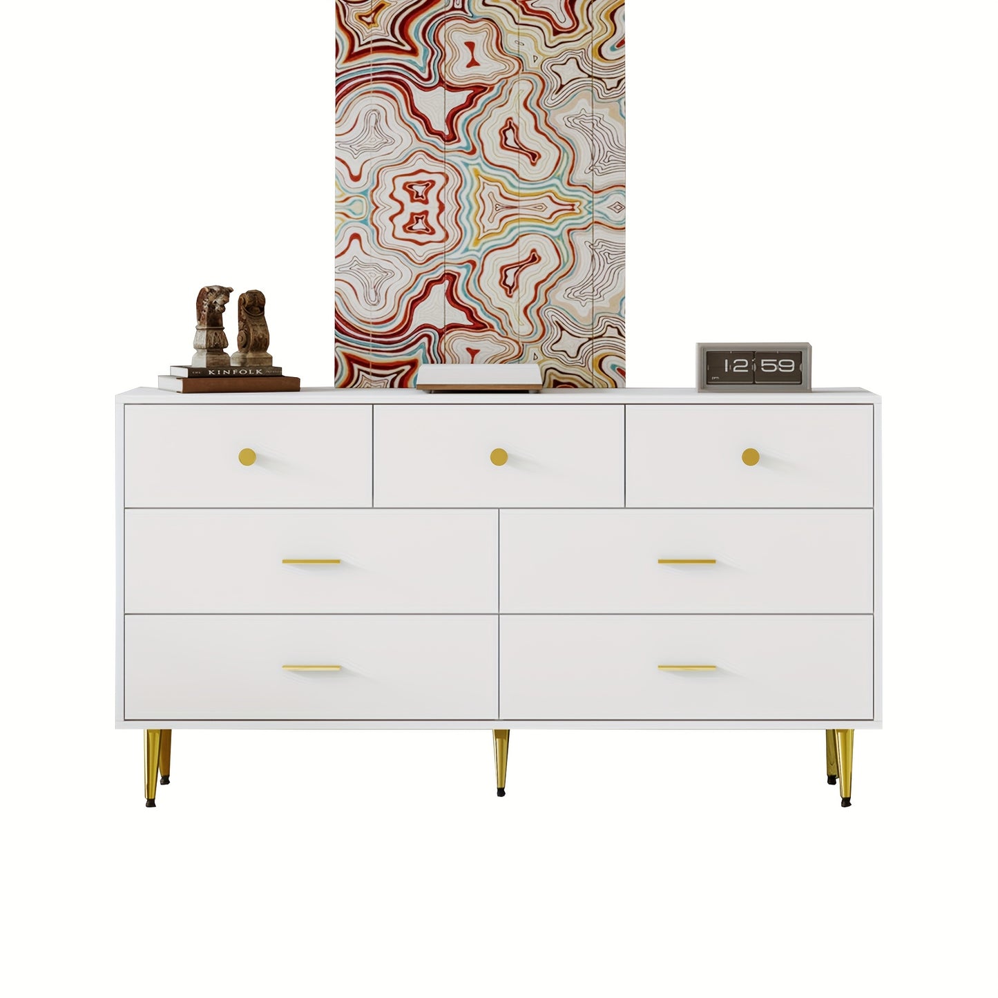 Furniture Piece with Multiple Drawers And Golden Details, Suitable for Dining Room Or Kitchen, Measuring 140*35*76Cm.