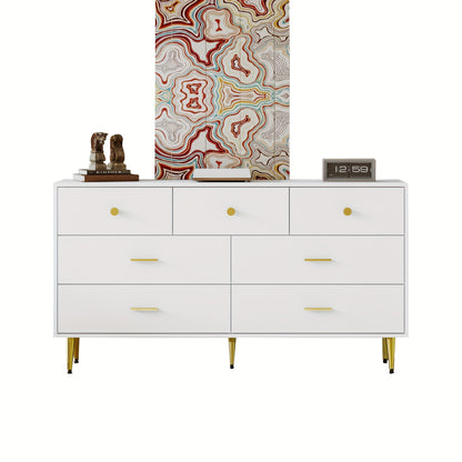 Furniture Piece with Multiple Drawers And Golden Details, Suitable for Dining Room Or Kitchen, Measuring 140*35*76Cm.