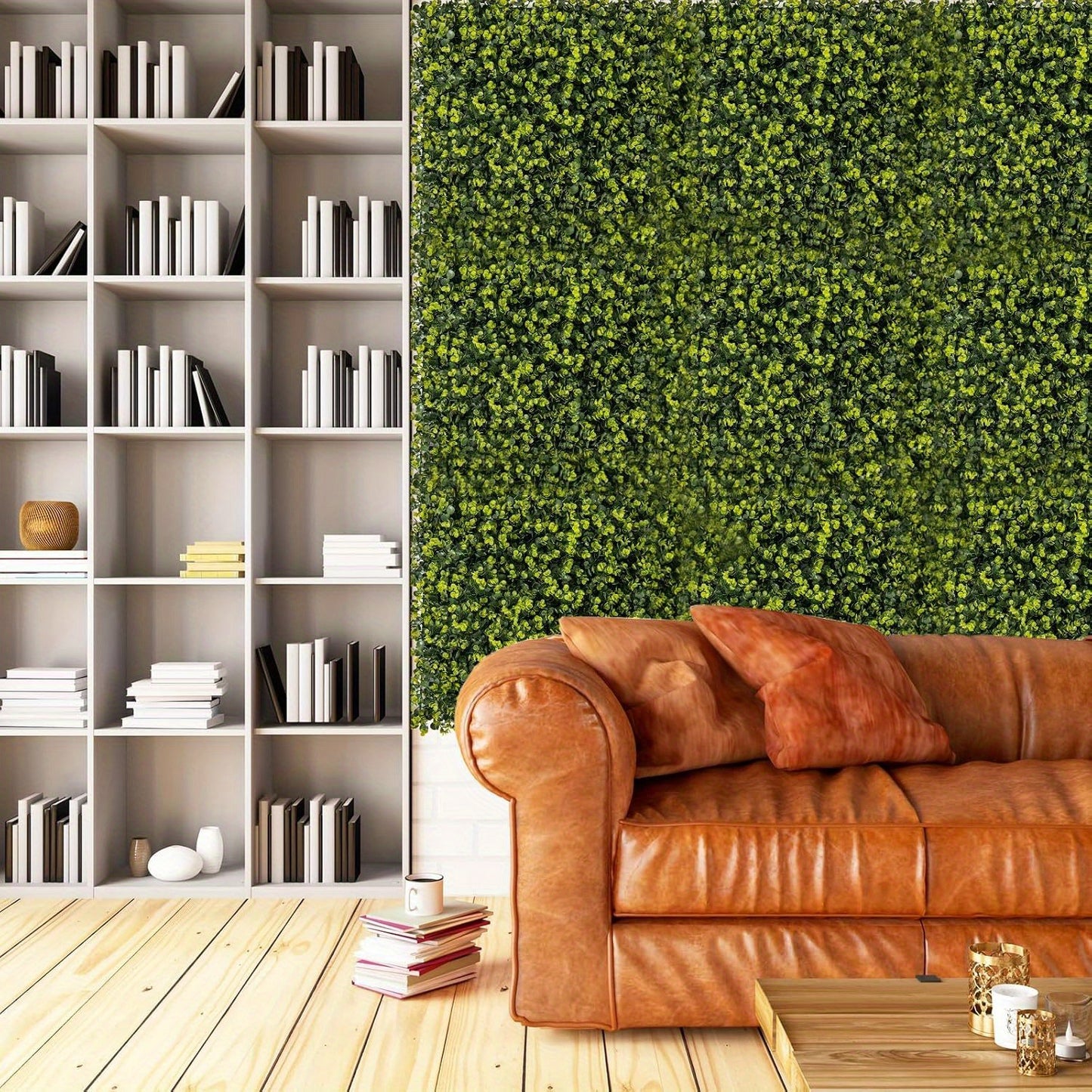 12pcs UV-Protected Artificial Boxwood Wall Panels, 50x50cm - Lush Green Faux Hedge for Privacy & Decor, Cut-to-Size, Waterproof & Maintenance-Free, Includes Cable Tie Pack & User Manual, Indoor Greenery Decor | Lush Green Wal