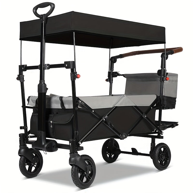 Opvouwbare Bolderkar – Trolley – Transportkar – Winkelwagen – Tuinkar – 100 kg Draagvermogen – Oxford Nylon Doek – Grijs-Zwart - QUORE