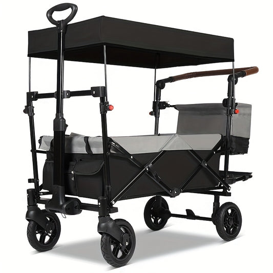 Opvouwbare Bolderkar – Trolley – Transportkar – Winkelwagen – Tuinkar – 100 kg Draagvermogen – Oxford Nylon Doek – Grijs-Zwart - QUORE
