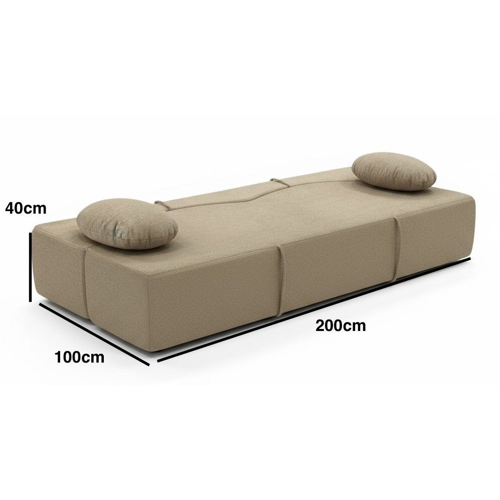 Slaapbank – Bedbank – Slaapcorner – Logeerbank – Bankbed – Beige Boucle Stof – 40 cm Memory Foam Matras – Inclusief Kinderzitkussens