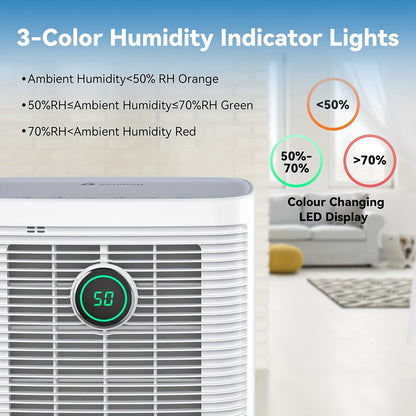 Household Dehumidifier With LED Digital Humidity Display, 24-hour Timer, 12L/day Continuous Drainage, For Drying Clothes In Bedroom And Basement