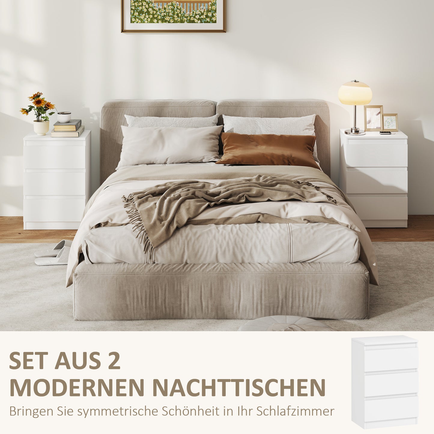 Nachtkastjes – Bijzettafel – Bijkastje – Bedkastje – Nachtmeubel – Set Van 2 – Wit – 3 Lades Per Kast – Compact 40x30x59,5 cm