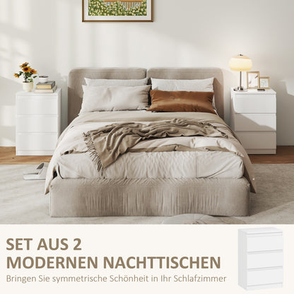 Nachtkastjes – Bijzettafel – Bijkastje – Bedkastje – Nachtmeubel – Set Van 2 – Wit – 3 Lades Per Kast – Compact 40x30x59,5 cm