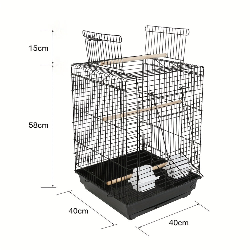 Vogelkooi – Parkietenkooi – Papegaaienkooi – Reiskooi – Vogelvolière – Draagbare Vogelkooi 40x40x58 cm – Stabiel Metalen Frame & Open Bovenkant Met Slot