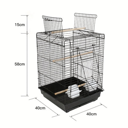 Vogelkooi – Parkietenkooi – Papegaaienkooi – Reiskooi – Vogelvolière – Draagbare Vogelkooi 40x40x58 cm – Stabiel Metalen Frame & Open Bovenkant Met Slot