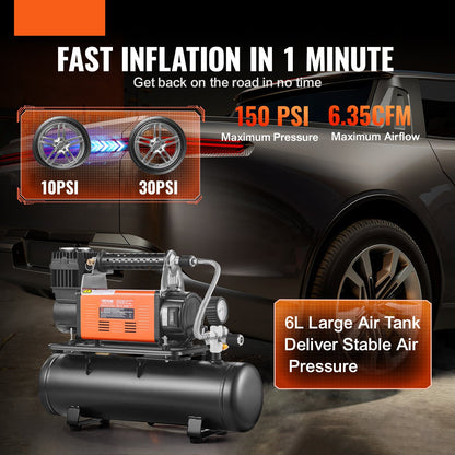 Luchtcompressor – Bandenpomp – Tire Inflator – Luchtpomp – Compressor – Oranje – 6 Liter Tank – 150 PSI Maximale Druk