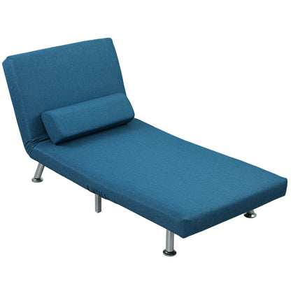 Stoelbed – Relaxstoel – Slaapstoel – Slaapfauteuil – Zitbank – Inklapbaar – Verstelbare Rugleuning – Linnen Look Blauw – 75x70x75 cm