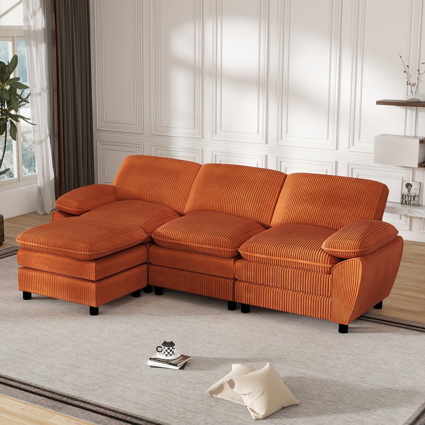Driezitsbank Zwart – Sofa – Bank – Slaapbank – Fauteuil – Comfortabel Gestoffeerd – Incl. Ottoman – Houten Frame