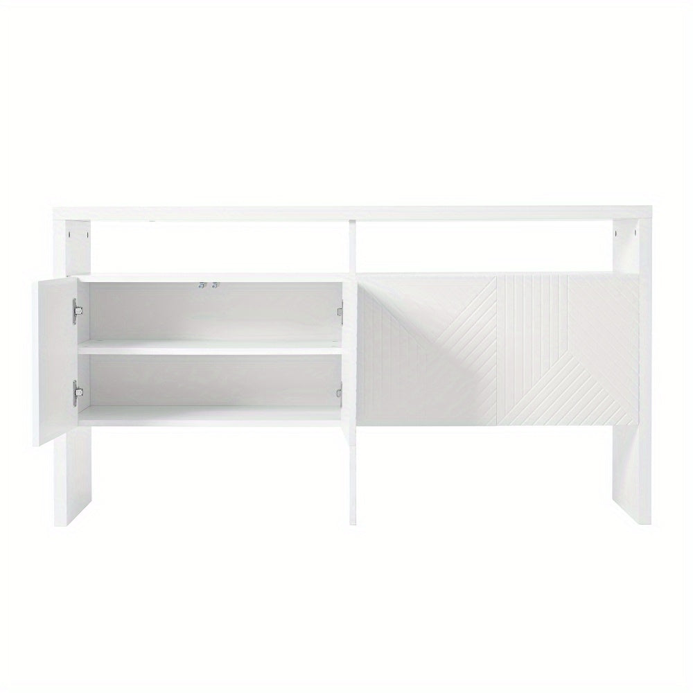 Dressoir – Ladekast – Opbergkast – Buffetkast – Kast – Wit MDF – 140x75x35 cm – Met Open Vakken en 4 Deuren