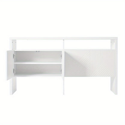 Dressoir – Ladekast – Opbergkast – Buffetkast – Kast – Wit MDF – 140x75x35 cm – Met Open Vakken en 4 Deuren