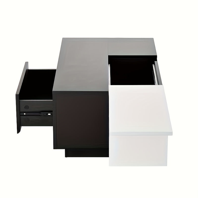 Salontafel – Koffietafel – Bijzettafel – Lounge tafel – Modern Tafel – Lift-top Verstelbaar – Verborgen Opbergruimte – Zwart Met Gouden Accenten – Onderhoudsarm Kunststof – Compact Voor Kleine Woonkamers