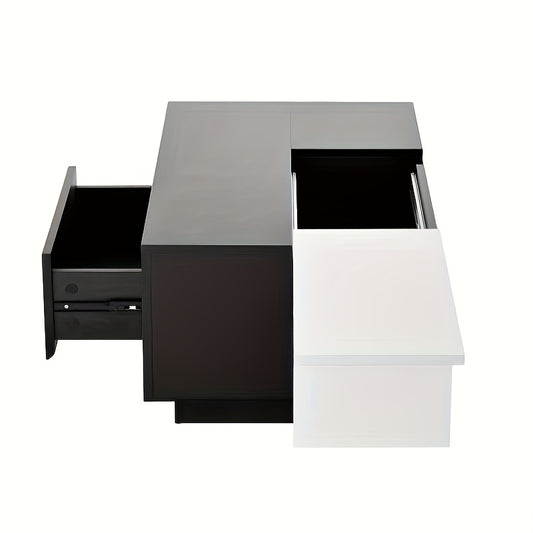 Salontafel – Koffietafel – Bijzettafel – Lounge tafel – Modern Tafel – Lift-top Verstelbaar – Verborgen Opbergruimte – Zwart Met Gouden Accenten – Onderhoudsarm Kunststof – Compact Voor Kleine Woonkamers