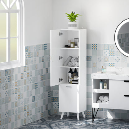 Badkamerkolomkast – Opbergkast – Kolomkast – Kast Met Deur – Stijlvolle Badkamerkast – Wit – 35x31,5x144 cm – Met Kantelbare Wasmand – Anti-Kantel Systeem