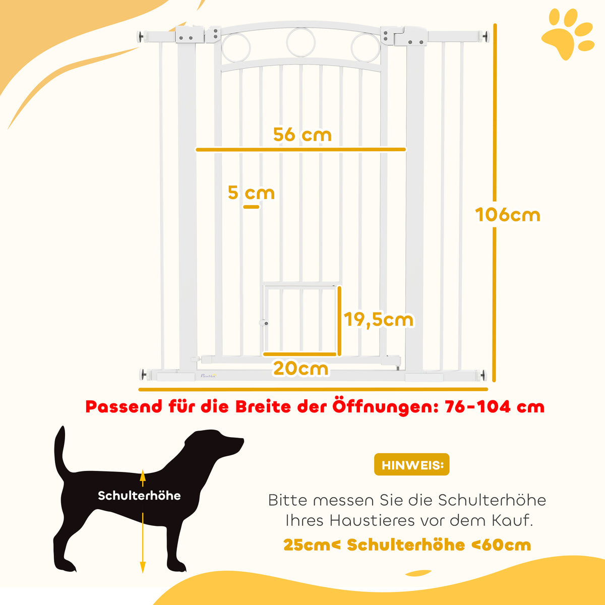 Huisdierslag – Hondenpoort – Babyhek – Traphek – Dierenhek – Wit – Verstelbare Breedte – Ingebouwd Kattenluik – 106 cm Hoog – Duurzaam PVC