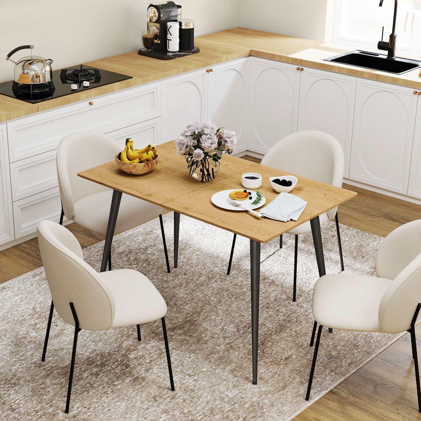 Uitbreidbare Eettafel – Uitschuifbare Tafel – Verlengbare Keukentafel – Eetkamertafel – Gezinstafel – Natural – Voor 6 tot 8 Personen – Stevige Stalen Poten
