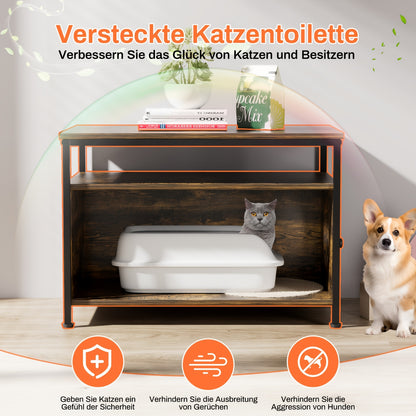 Kattenbakmeubel – Kattenkast – Kattenbak Kast – Kattenhuis – Kattenbak Ombouw – Tijgerhout Kleur – Extra Groot 80x50x59 cm – Inclusief Krabmat