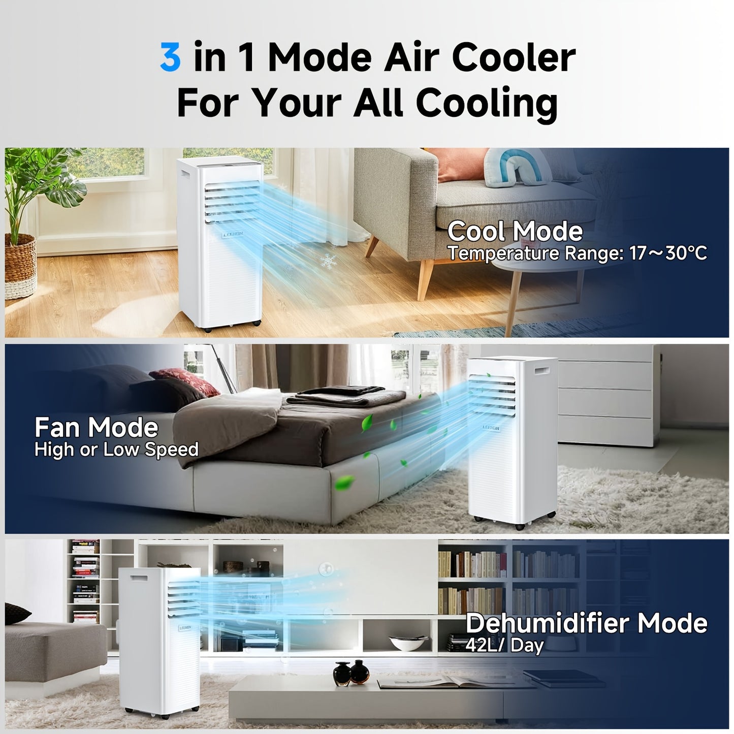 Mobiele Airconditioner – Mobiele Airco – Draagbare Airconditioner – Luchtontvochtiger – Ventilator – 9000 BTU – 24-Uurs Timer