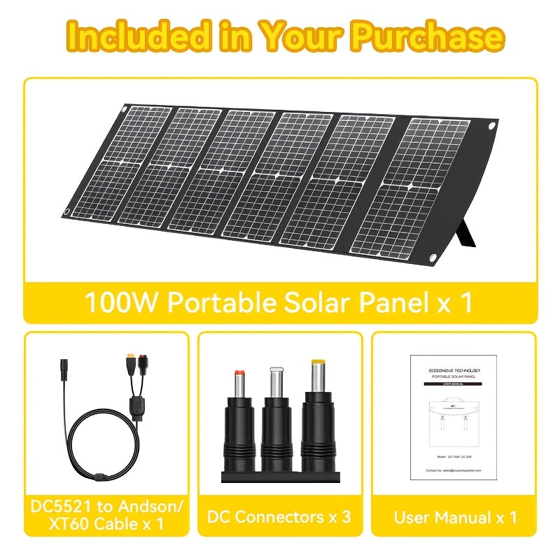 Draagbaar Zonnepaneel – Solar Charger – Opvouwbaar Paneel – Powerbank Oplader – Outdoor Energie – 100W Hoog Rendement – USB-C PD3.0 & USB-A QC3.0 Output