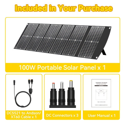 Draagbaar Zonnepaneel – Solar Charger – Opvouwbaar Paneel – Powerbank Oplader – Outdoor Energie – 100W Hoog Rendement – USB-C PD3.0 & USB-A QC3.0 Output