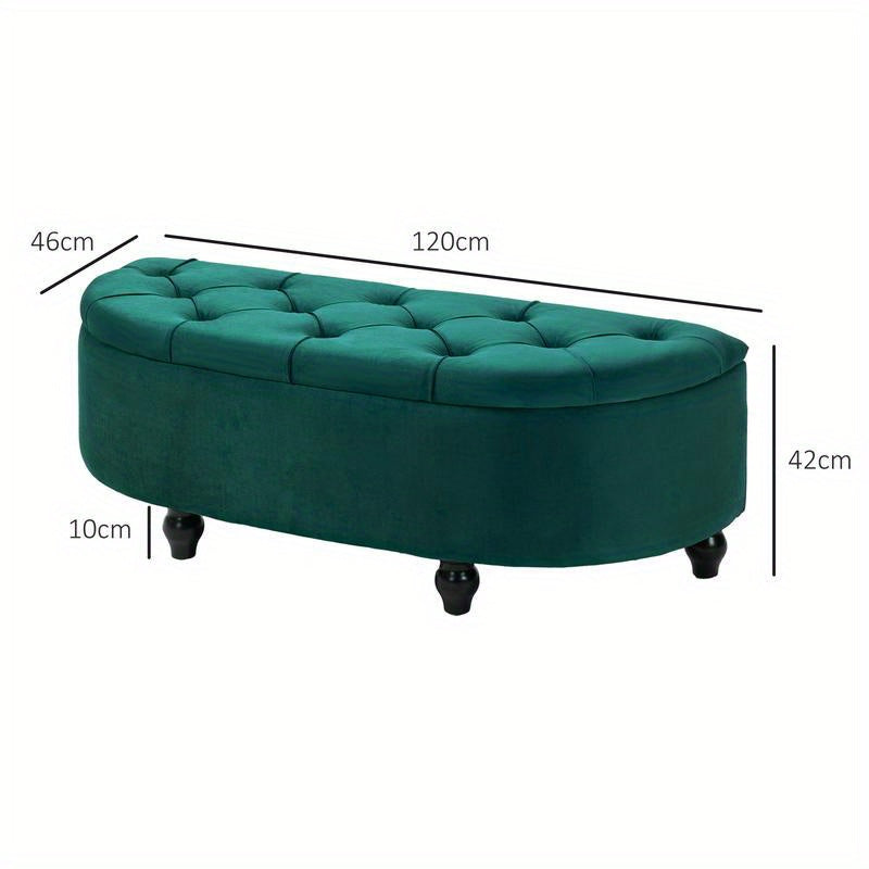Dark Green Olive-Green (or Dark Gray) Ottoman Stool with Storage - Plush Padded, Soft-Close Lid, 4-Legged Sturdy Footstool (Wood/Metal Frame) - Convertible Step Stool for Sofa, Bed, Dressing Table - Easy Assembly-Free
