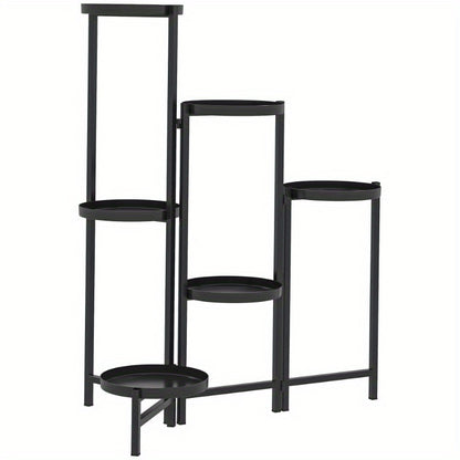6-Laags Plantenrek – Plantenhouder – Bloemenrek – Tuinrek – Plantenstandaard – Opvouwbaar Metaal – Stevige A-Frame Ontwerp – 80 cm Hoog – Zwart