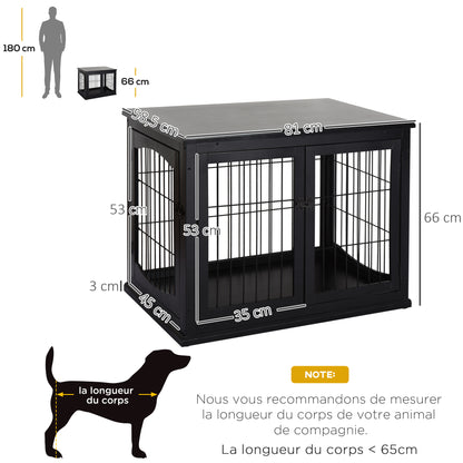 Hondenbench – Hondenkooi – Hondenhok – Hondenkooi Hout – Houten Bench – Zwart MDF Hout – 3 Afsluitbare Deuren – Voor Middelgrote Honden Tot 30 kg