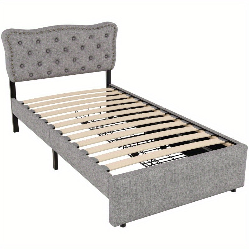 Bedframe – Bed – Eenpersoonsbed – Slaapbank – Bedbank – Moderne Stoffering – 90x200 cm – Met Opbergladen