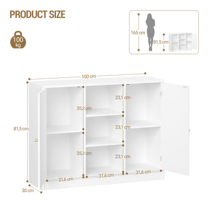 Badkamerkast – Badkamermeubel – Keukenkast – Opbergkast – Dressoir – 2 Deuren – Verstelbare Planken – 30x100x81,5 cm – Wit – Minimalistisch Design