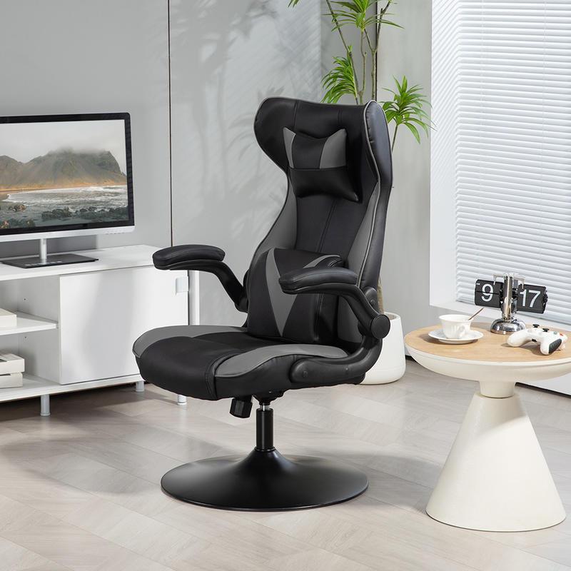 Ergonomische Schommelstoel – Draaistoel – Loungefauteuil – Relaxstoel – Bureaustoel – Verstelbare Hoogte – Stevig Metaal & Polstering – Compact Ruimtebesparend Design (Grijs/Zwart)