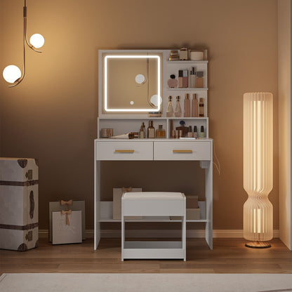 Make-up Tafel – Schminktisch – Beautytafel – Vanity Table – Make-up Bureau – Wit – Verstelbare LED-Verlichting – Stopcontacten & USB-Poorten