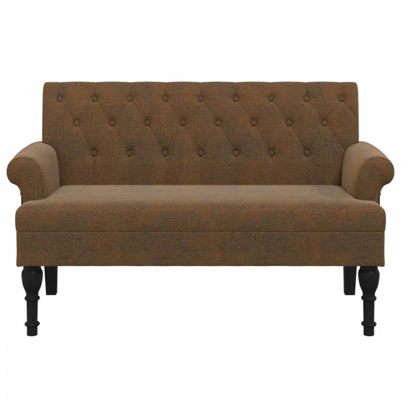 Bank Met Rugleuning – Zitbank – Bankje – Opbergbank – Houten Bank – Bruin Faux Suède Leer – Comfortabele Rugleuning – Stevig Houten Frame