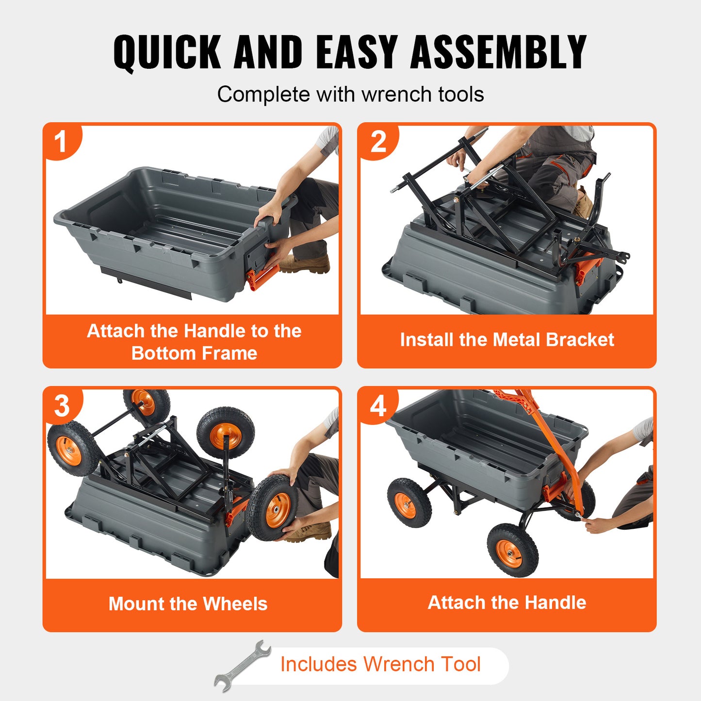 Tuinwagen – Kruiwagen – Transportkar – Bakwagen – Multikar – Hoge Draagkracht Tot 680 kg – 2-in-1 Multifunctionele Handgreep Met 13 Inch Rubberbanden