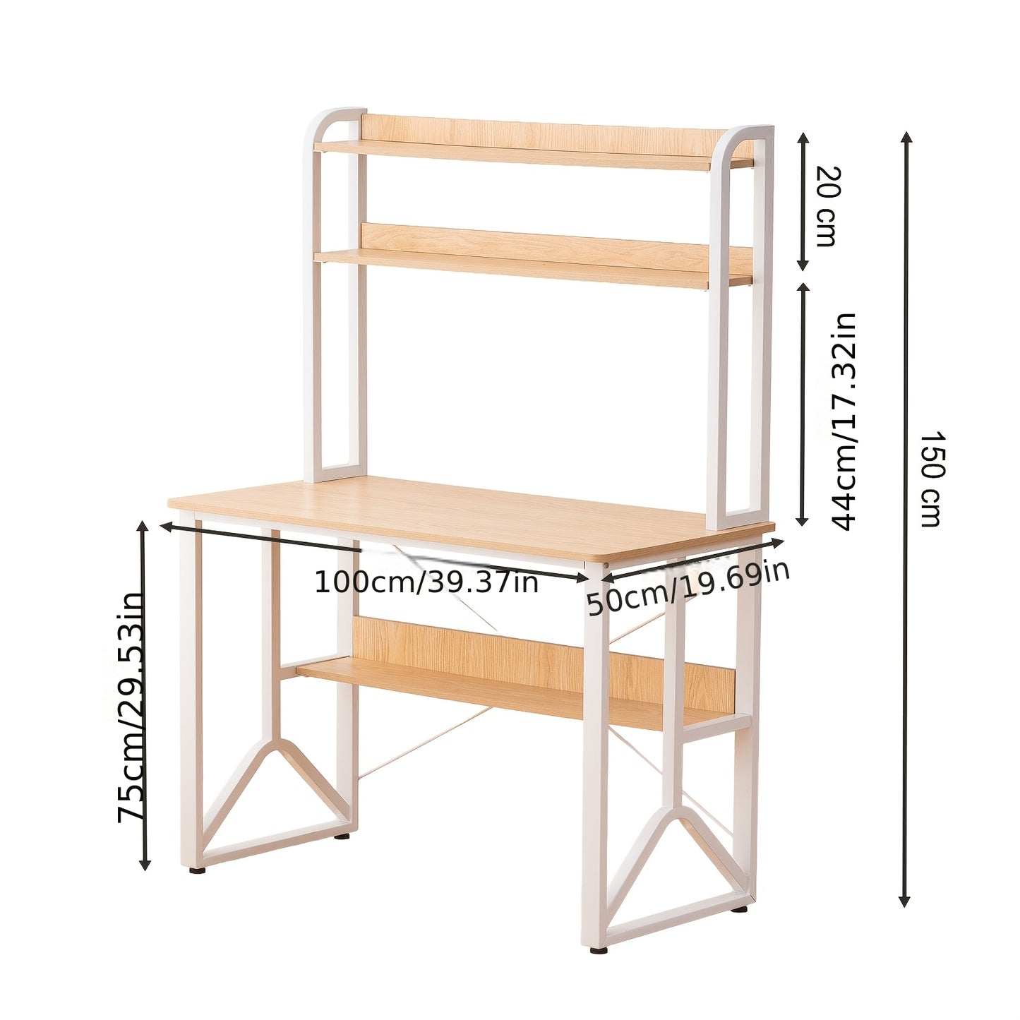 Bureau – Studietafel – Werkplek – Computertafel – Bureautafel – 100x50 cm – Dubbele Opberglagen – Stevige Y-Vormige Metalen Poten